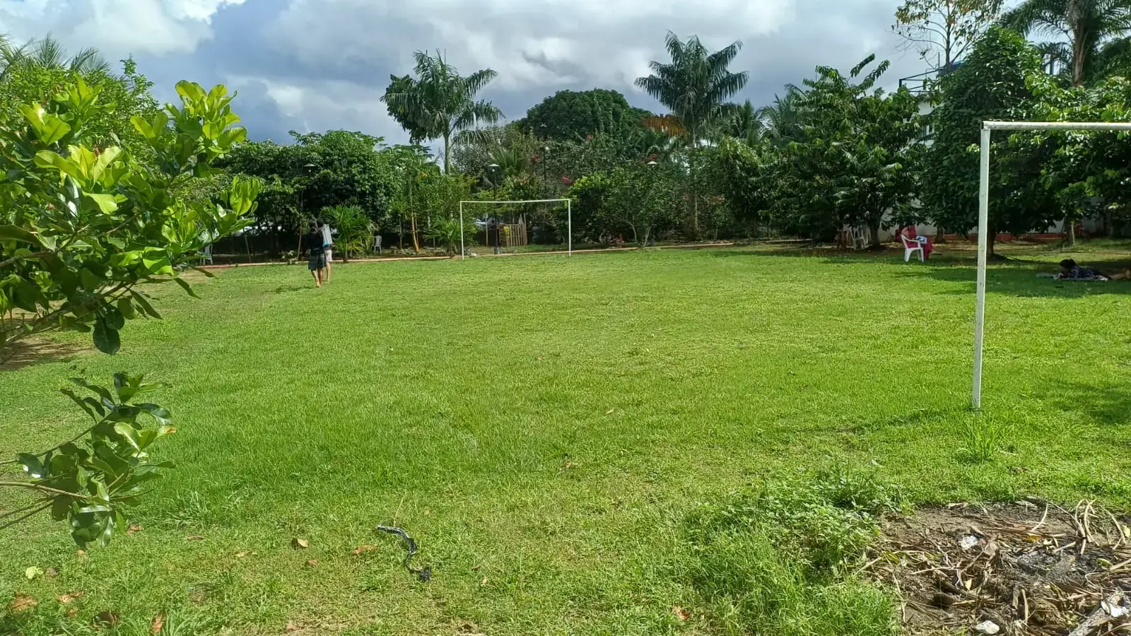 Campo de futebol gramado com trave